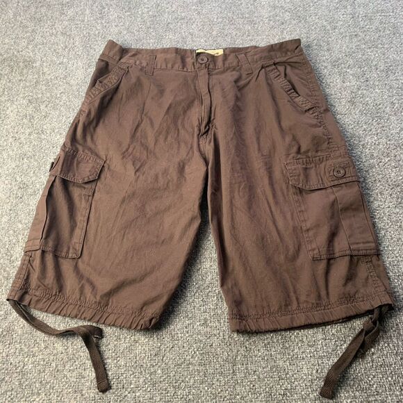 Ablanche Cargo Shorts Mens 38 Brown Y2K Baggy Fit Pockets 100% Cotton 12" Inseam - Picture 1 of 13